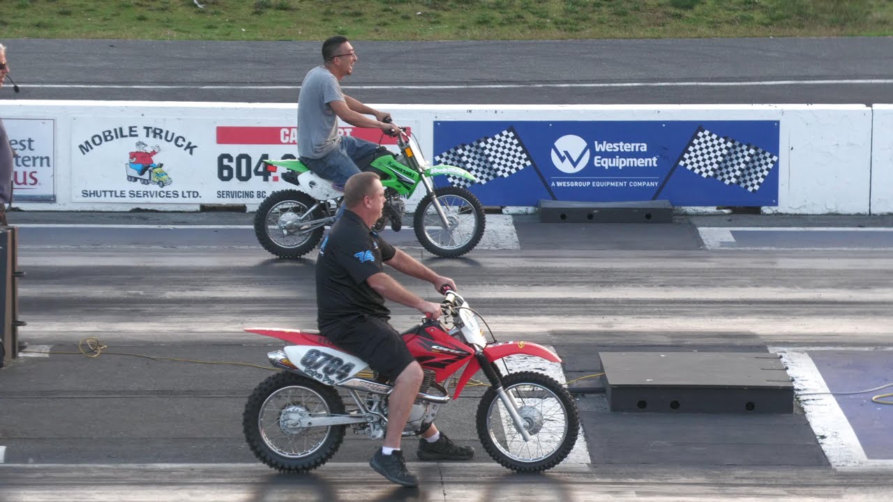 Dirt Bikes drag racing - Kawasaki, Honda, Yamaha