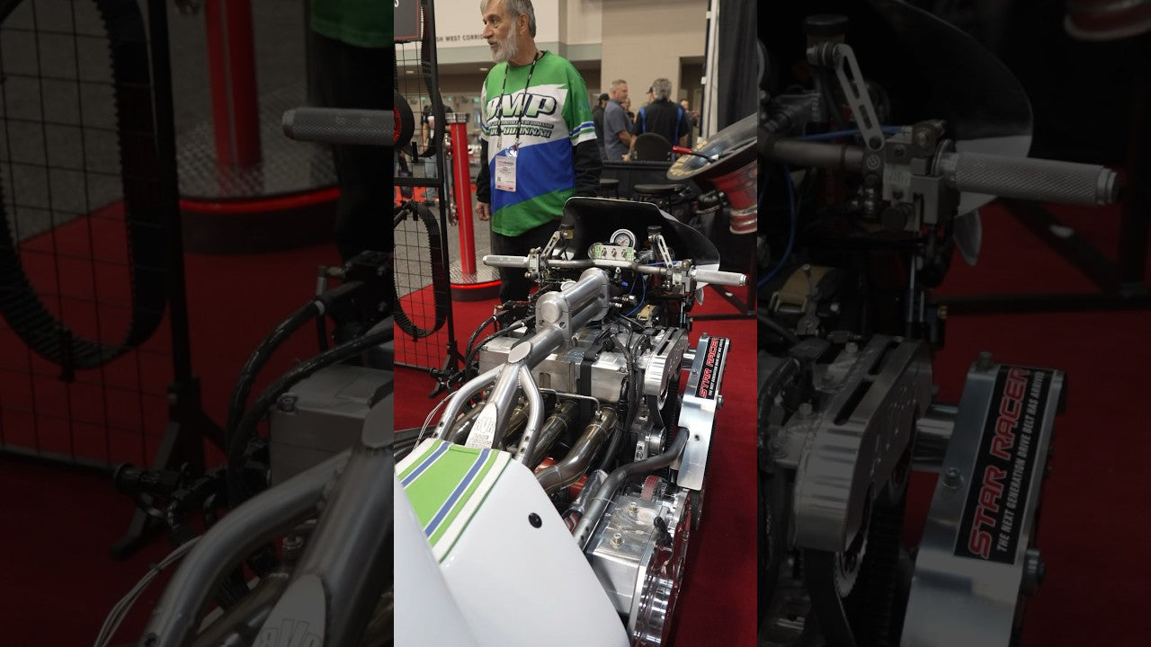 1500-horsepower Top Fuel motorcycle showcased in the Star Racer Belts booth at #PRI2023!