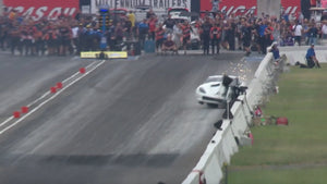 Rick Hord's Pro Mod car hits both walls in Indy