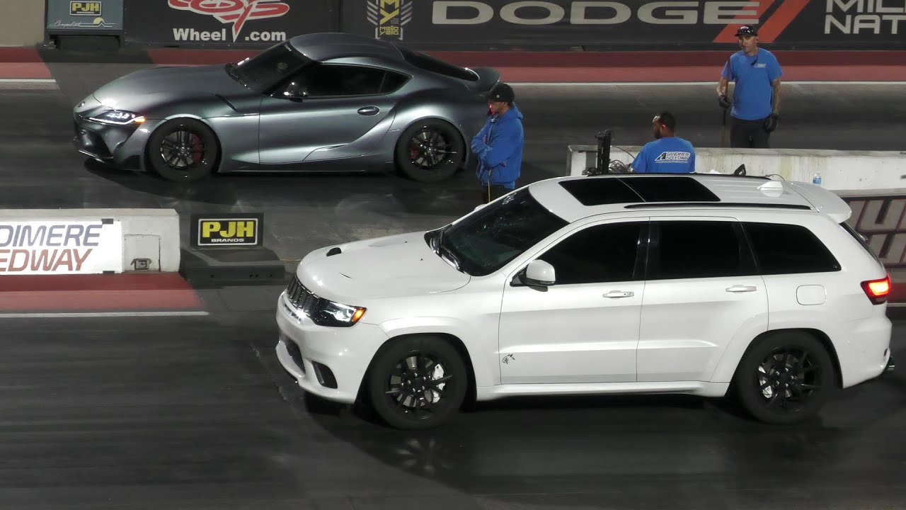 Toyota Supra vs Jeep SRT and vs BMW - drag racing