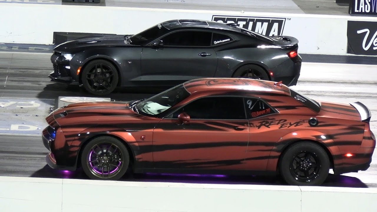 Camaro vs Hellcat and Scat Pack - drag racing