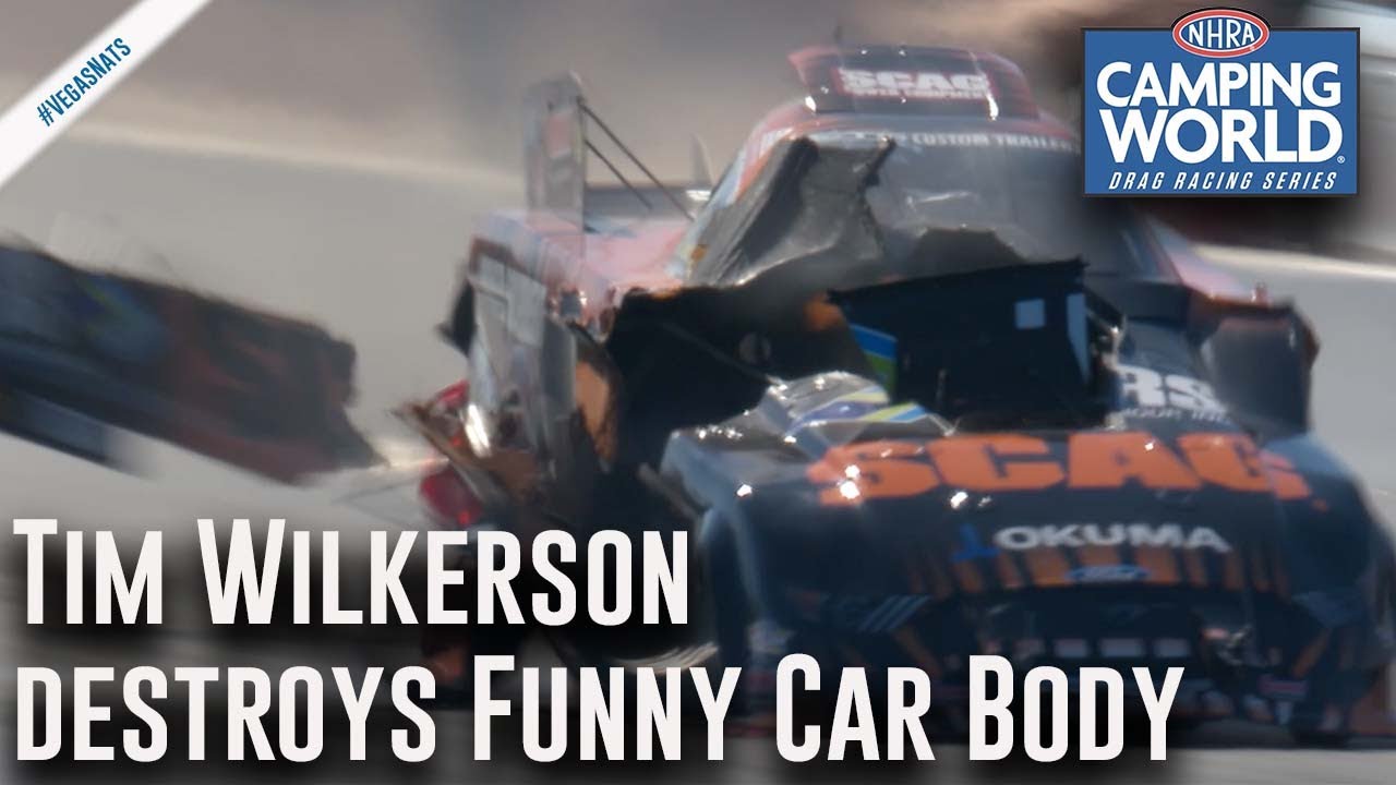 Tim Wilkerson destroys his Funny Car body at Nevada Nationals